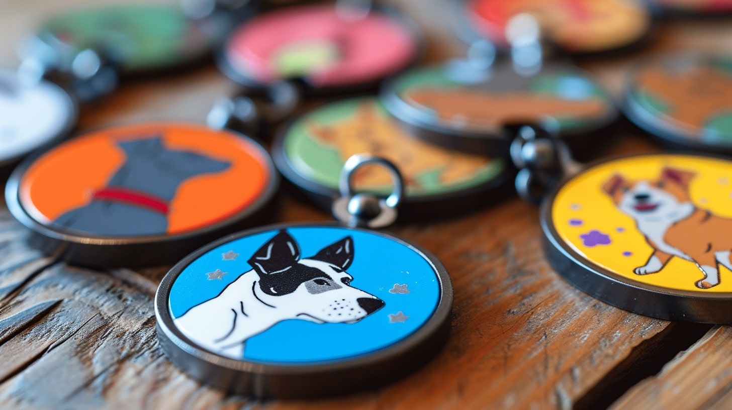colorful dog tags