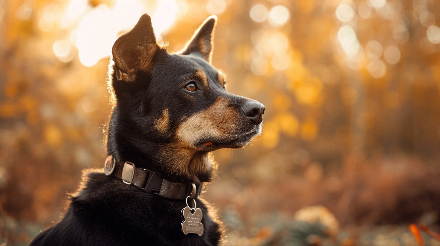 Black dog with a tag