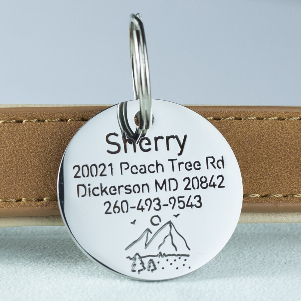 Round Dog ID Tag With Hills Icon